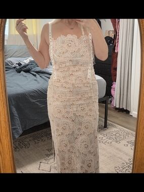 New Thai Lyn Around Elegant Lace Corset Maxi Dress in Cream Pink size US8